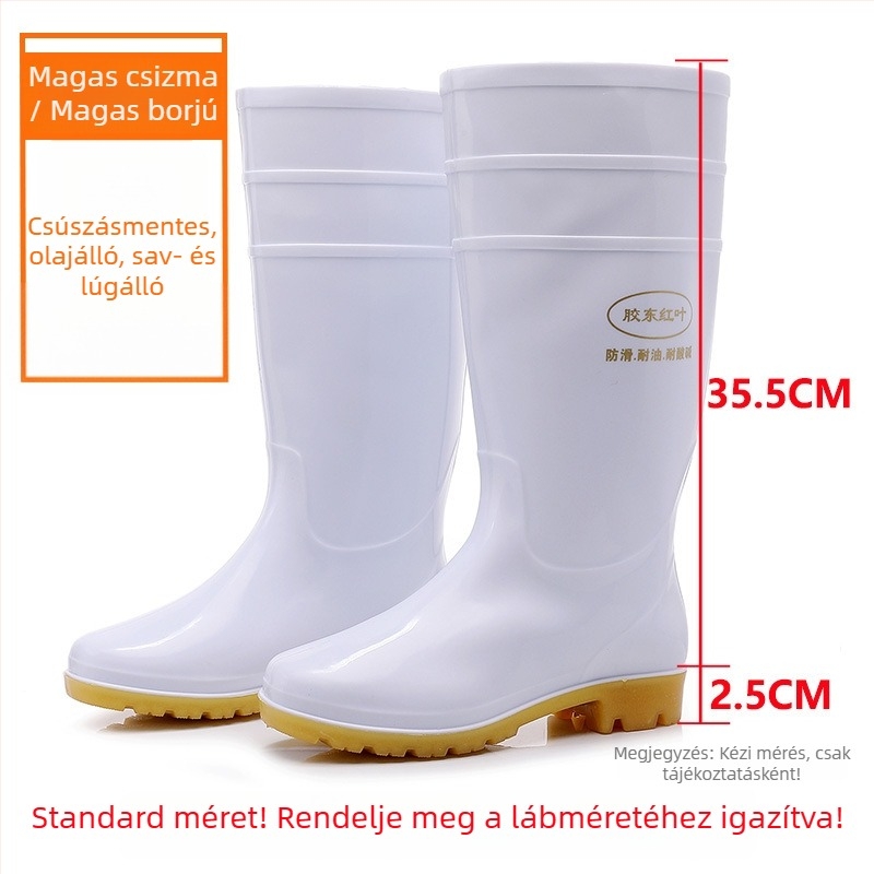 Élelmiszer-higiéniás csizma – uniszex, vízálló, csúszásmentes, talpa Beef Tendon, magas szár, műanyag felsőrész