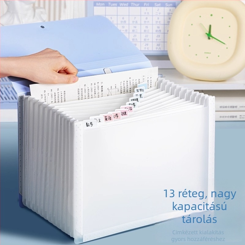 Deli PM06 Akordeon dokumentumtáska, műanyag, 13 rekesz, DL-Vertical modell, 63C vastagság