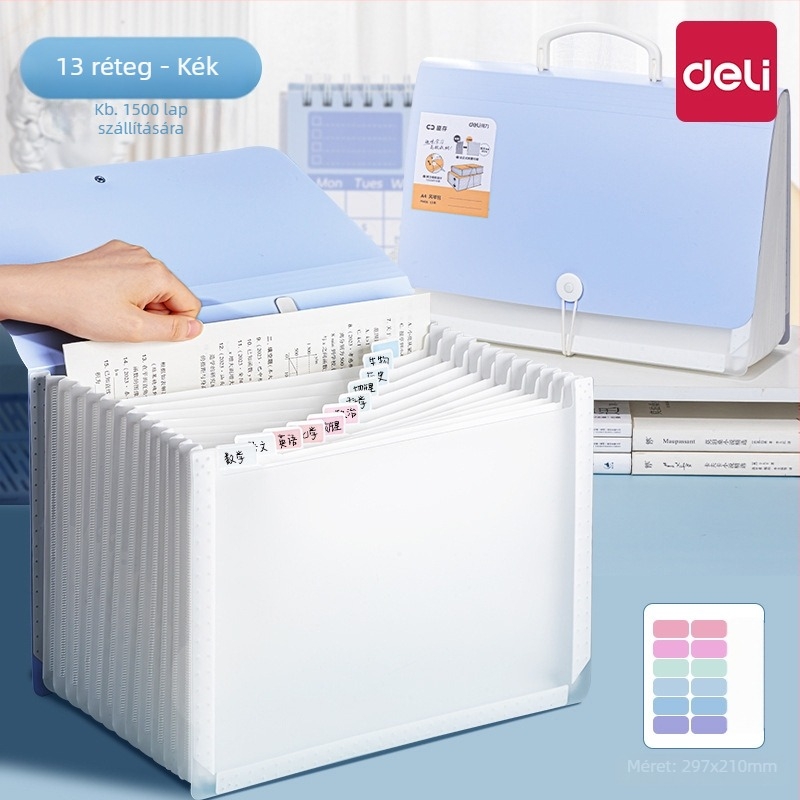 Deli PM06 Akordeon dokumentumtáska, műanyag, 13 rekesz, DL-Vertical modell, 63C vastagság