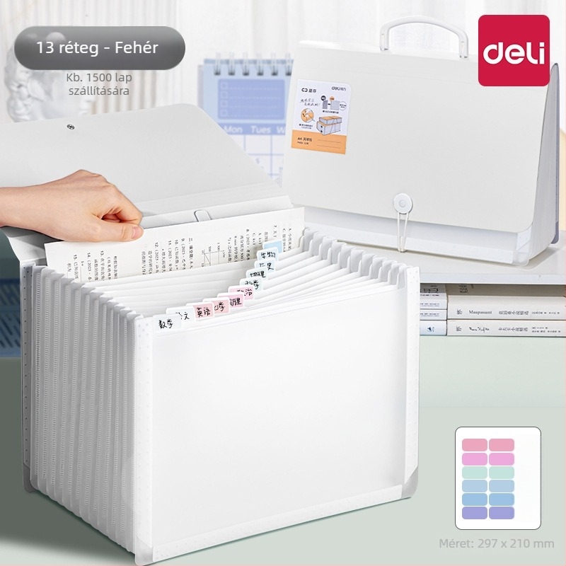 Deli PM06 Akordeon dokumentumtáska, műanyag, 13 rekesz, DL-Vertical modell, 63C vastagság