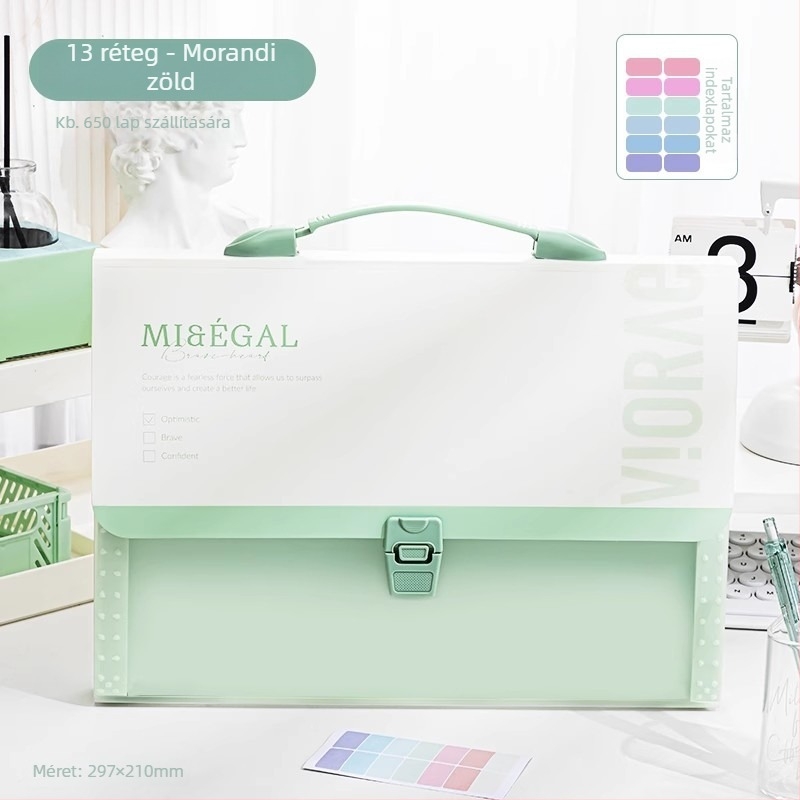 Deli PM06 Akordeon dokumentumtáska, műanyag, 13 rekesz, DL-Vertical modell, 63C vastagság