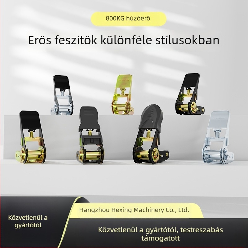 Rakományheveder feszítő csattal és rögzítő mechanizmussal