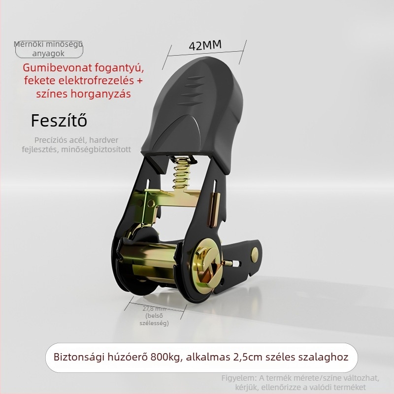 Rakományheveder feszítő csattal és rögzítő mechanizmussal