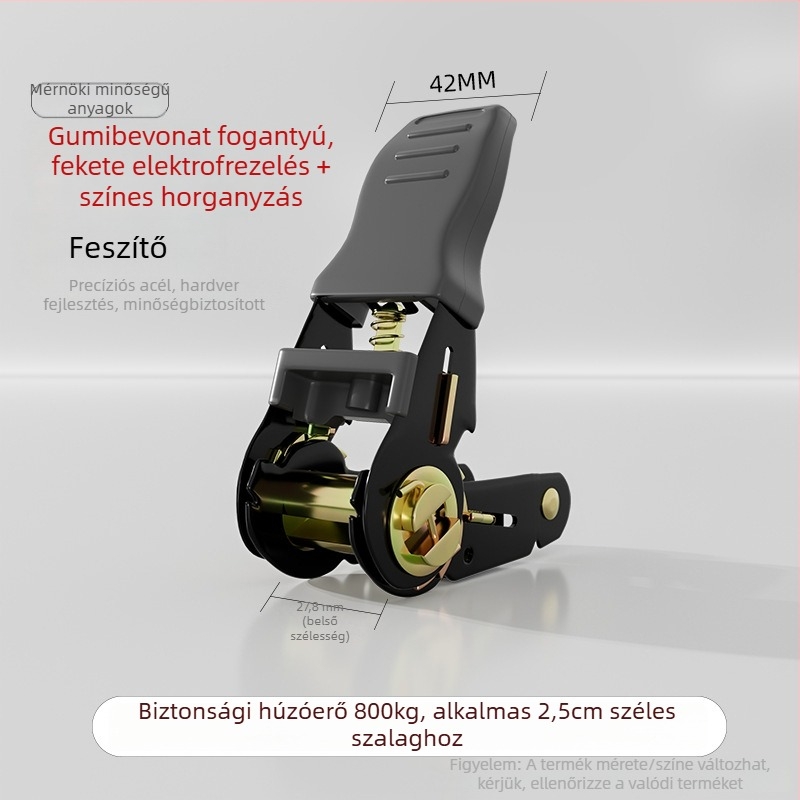 Rakományheveder feszítő csattal és rögzítő mechanizmussal