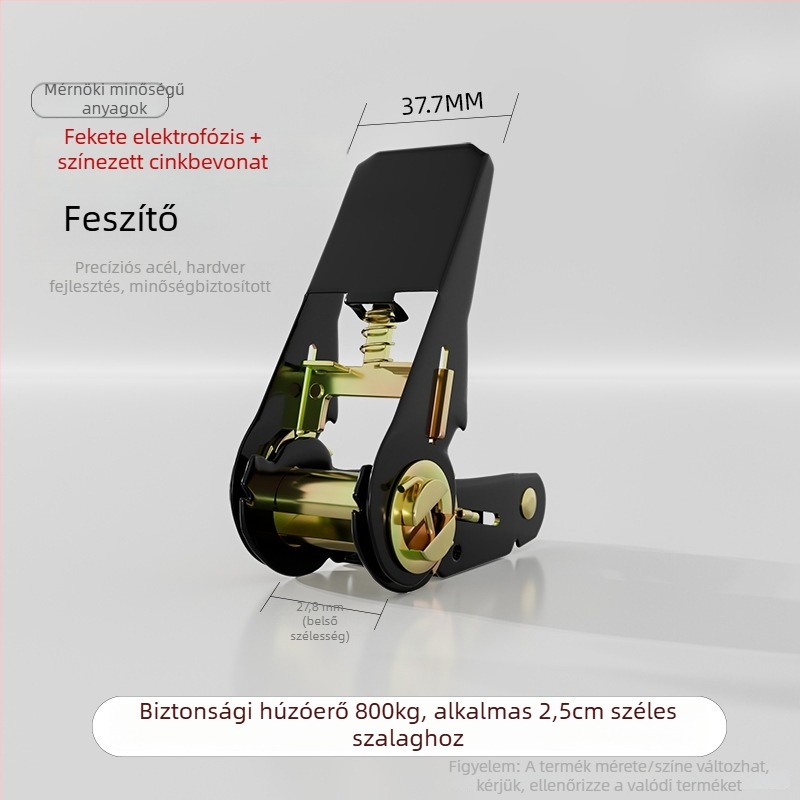 Rakományheveder feszítő csattal és rögzítő mechanizmussal