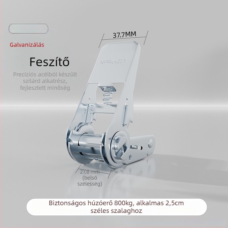 Rakományheveder feszítő csattal és rögzítő mechanizmussal
