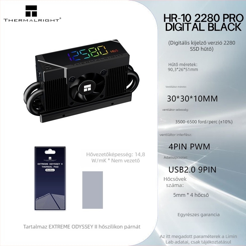 M.2 SSD hűtő HR-10 2280 Pro digitális kijelzővel
