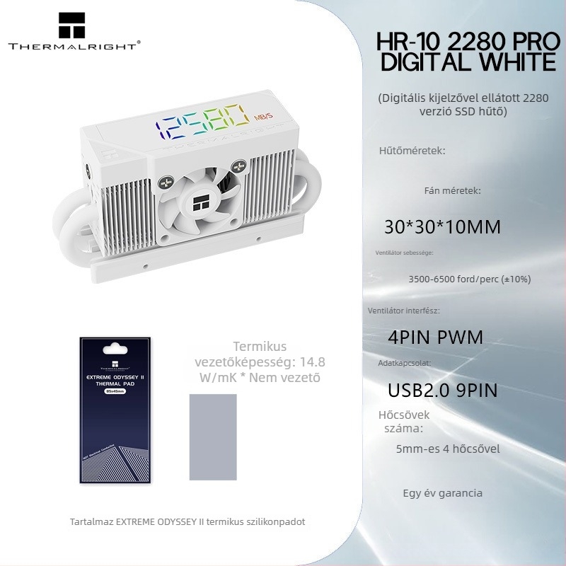 M.2 SSD hűtő HR-10 2280 Pro digitális kijelzővel