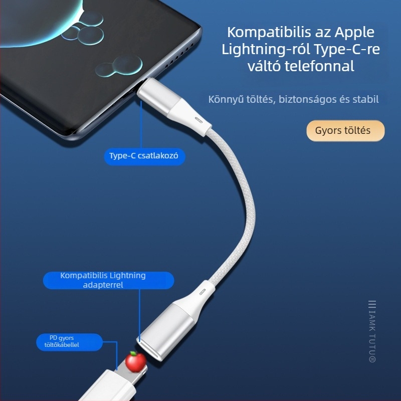 Digital Fox Lightning–tól USB–C–ig kétirányú töltő adapter iPhone 15-höz, Lightning női port USB-C férfi dugasz