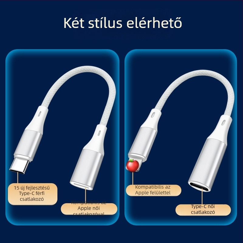 Digital Fox Lightning–tól USB–C–ig kétirányú töltő adapter iPhone 15-höz, Lightning női port USB-C férfi dugasz