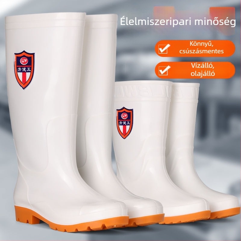 Magas szárú sanitári esőcsizma felnőtteknek – PVC felső rész, gumírozott talp, csúszásmentes, olaj- és sav-bázis ellenálló, lélegző háló bélés