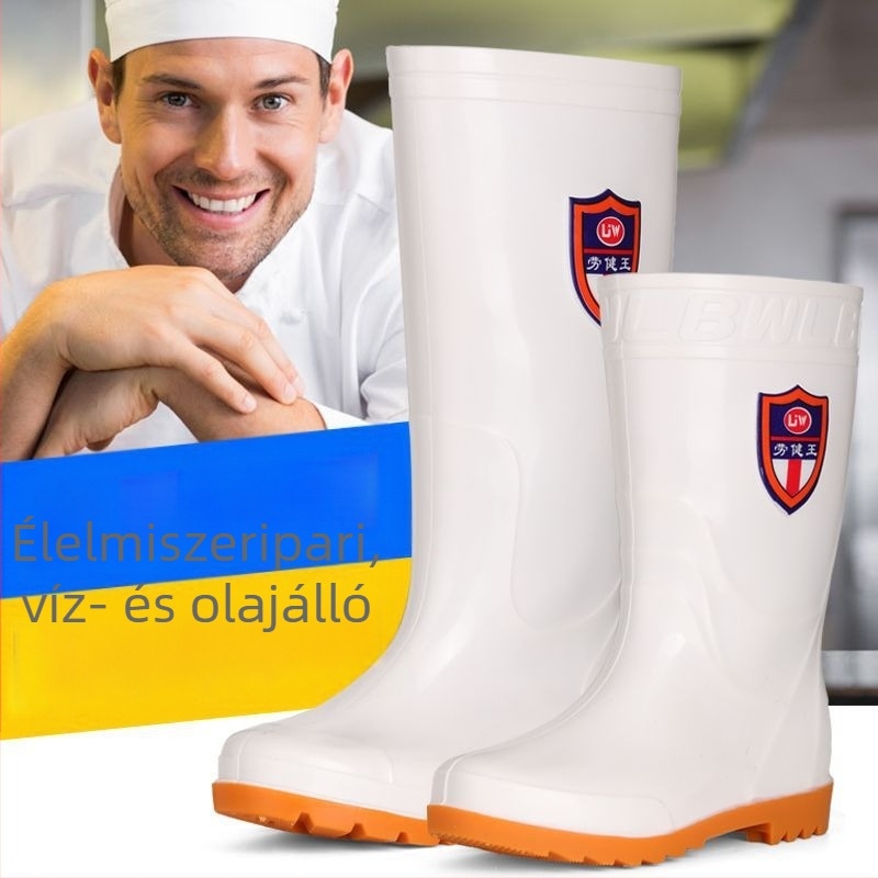 Magas szárú sanitári esőcsizma felnőtteknek – PVC felső rész, gumírozott talp, csúszásmentes, olaj- és sav-bázis ellenálló, lélegző háló bélés