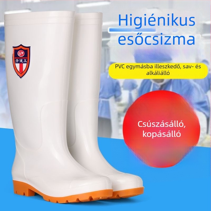 Magas szárú sanitári esőcsizma felnőtteknek – PVC felső rész, gumírozott talp, csúszásmentes, olaj- és sav-bázis ellenálló, lélegző háló bélés