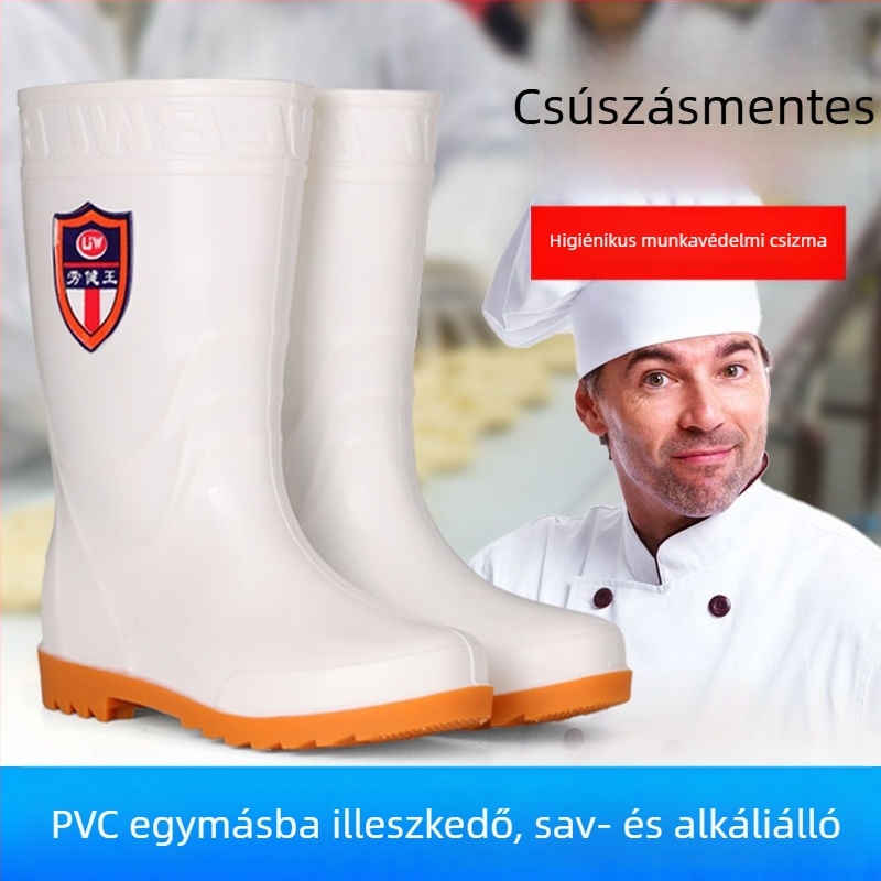 Magas szárú sanitári esőcsizma felnőtteknek – PVC felső rész, gumírozott talp, csúszásmentes, olaj- és sav-bázis ellenálló, lélegző háló bélés