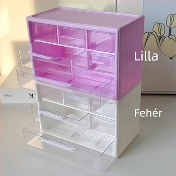 Akril tároló doboz fiókos kivitelben, hat rekesz, 1 L kapacitás, modern minimalist dizájn, asztali rendező.