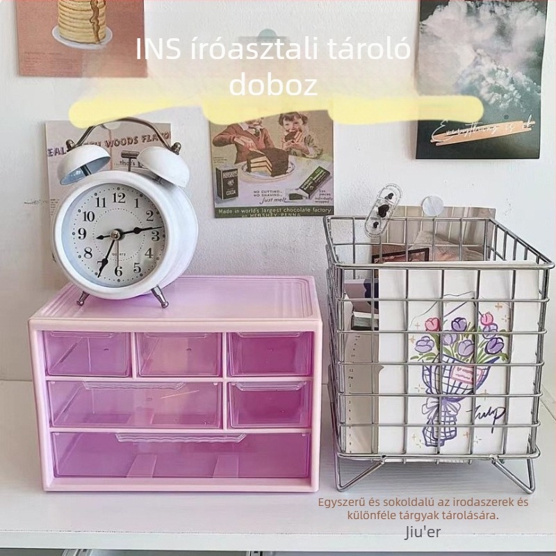 Akril tároló doboz fiókos kivitelben, hat rekesz, 1 L kapacitás, modern minimalist dizájn, asztali rendező.