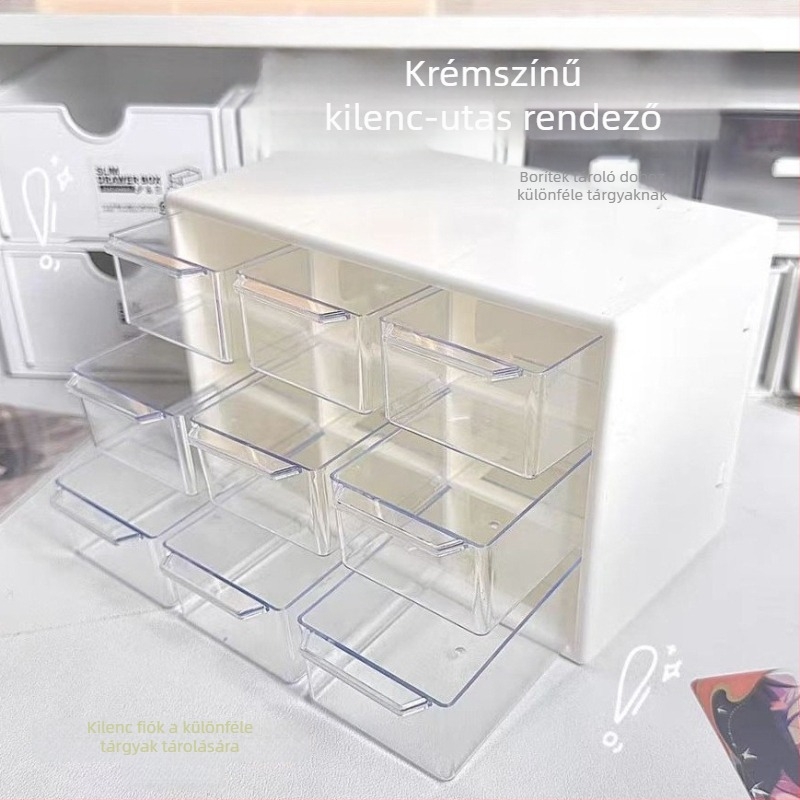 Akril tároló doboz fiókos kivitelben, hat rekesz, 1 L kapacitás, modern minimalist dizájn, asztali rendező.