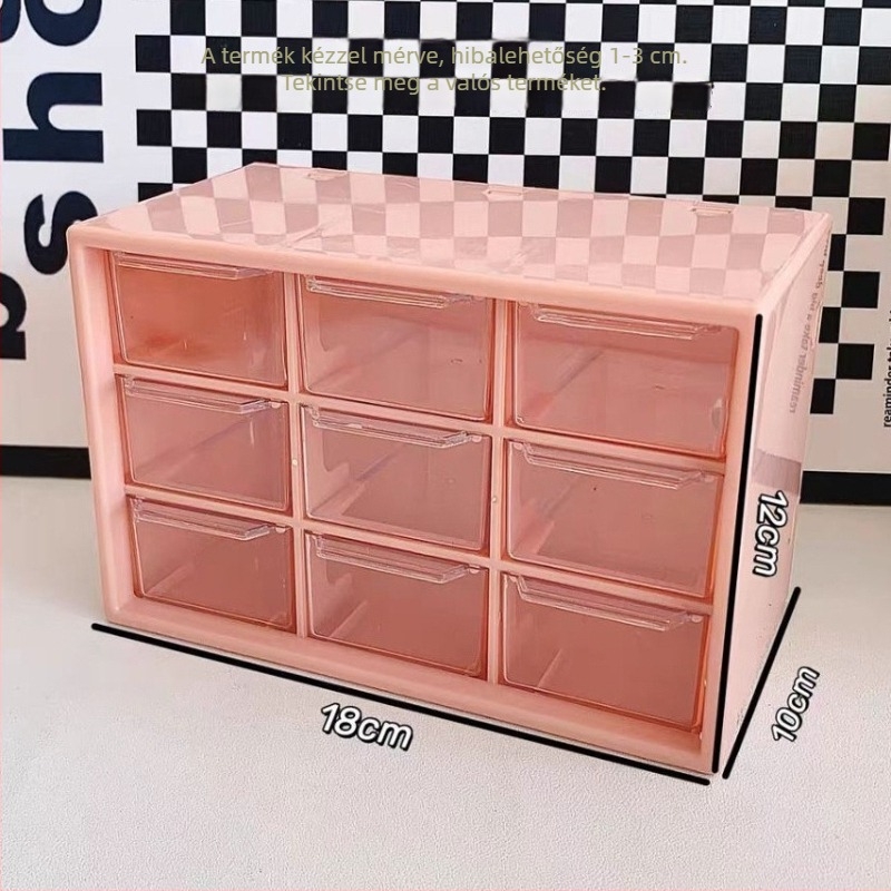 Akril tároló doboz fiókos kivitelben, hat rekesz, 1 L kapacitás, modern minimalist dizájn, asztali rendező.