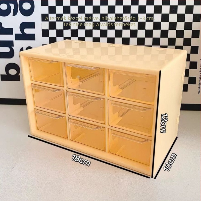 Akril tároló doboz fiókos kivitelben, hat rekesz, 1 L kapacitás, modern minimalist dizájn, asztali rendező.