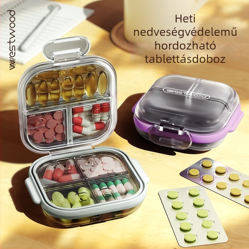 Tp-013 Hordozható tablettás doboz, PP műanyag, nagy kapacitású, rekeszekkel, 7 napos gyógyszer rendező