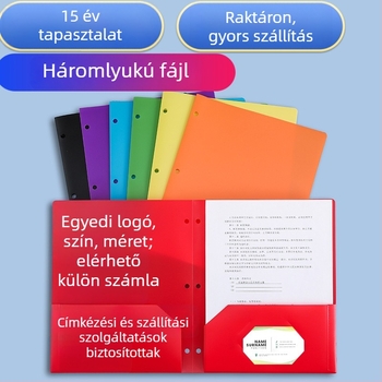 Háromlyukú dokumentumtartó, dupla zsebbel, vízálló PP anyagból, logó nyomtatása lehetséges