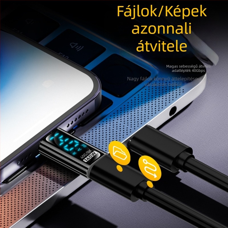Type-C digitális kijelző adapter áram- és feszültség kijelzővel, USB-C férfi–nő, PD140W intelligens kijelző notebookokhoz