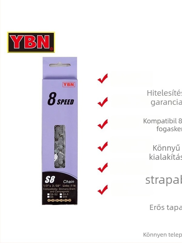 MTB- és országúti kerékpárhoz lánc – YBN/Yabang, 8/9/10/11/12 sebesség, 116-os pitch, 500 kg szakítószilárdság