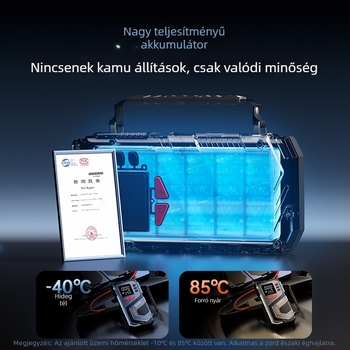 12V-os hordozható autóindítóval és vezeték nélküli légpumpával, digitális nyomásmérővel