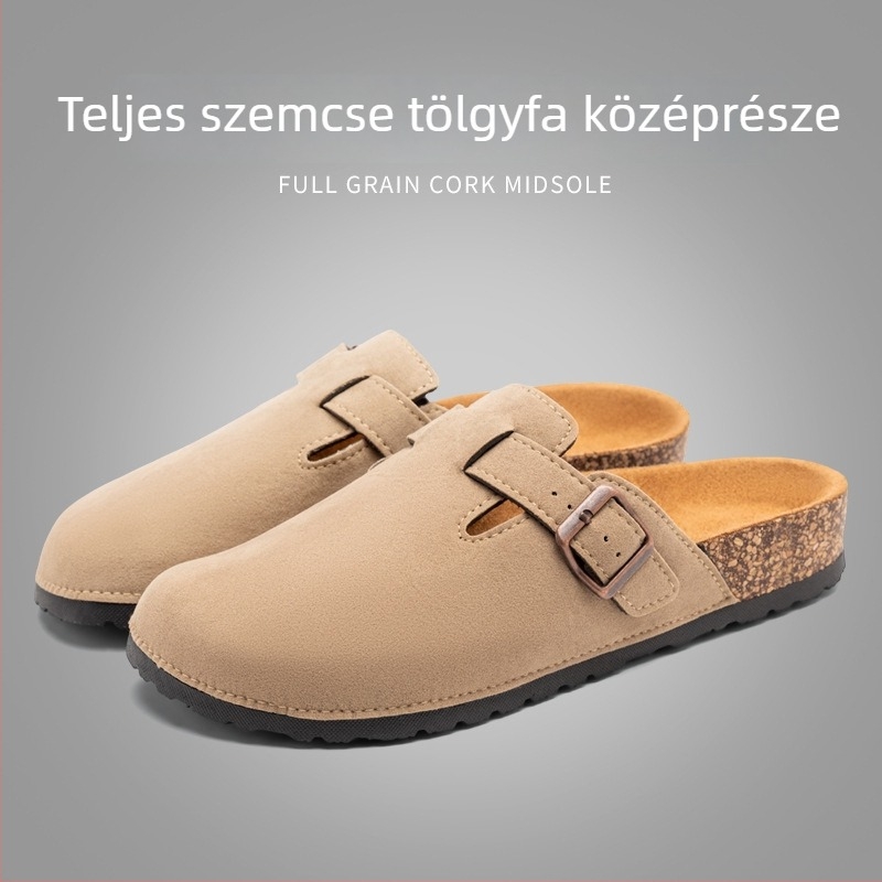 Férfi parafás slip-on szandál, felső része szintetikus bőr, PVC talp, zárt orr, Frosted Leather felület (Tavasz 2024)