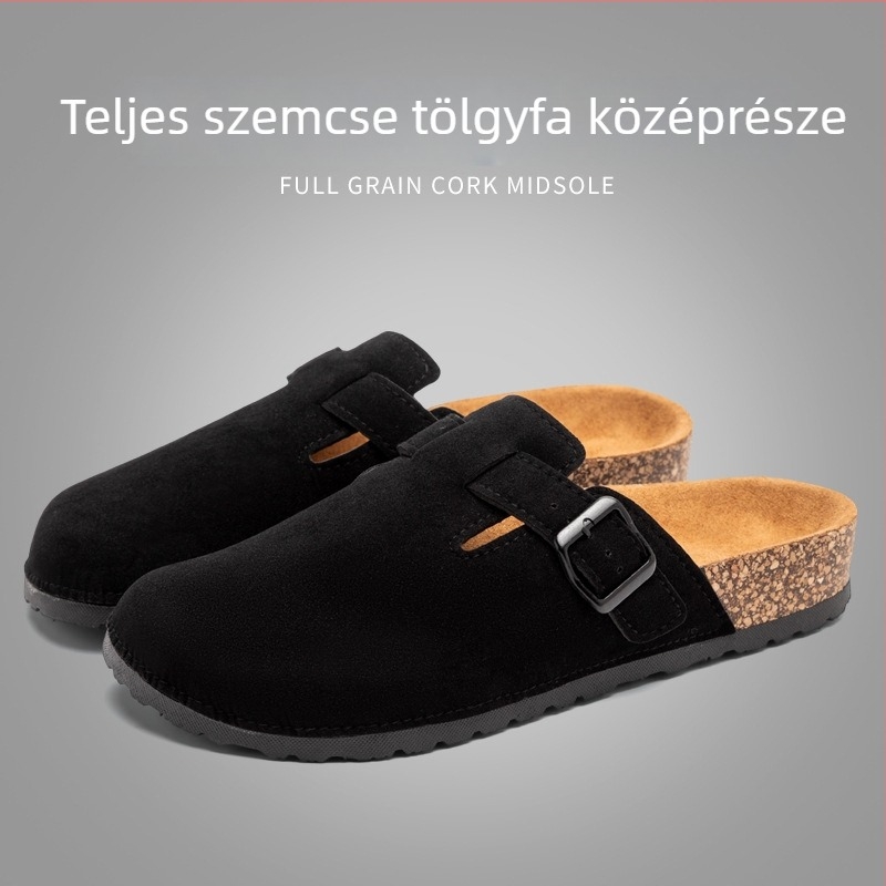Férfi parafás slip-on szandál, felső része szintetikus bőr, PVC talp, zárt orr, Frosted Leather felület (Tavasz 2024)