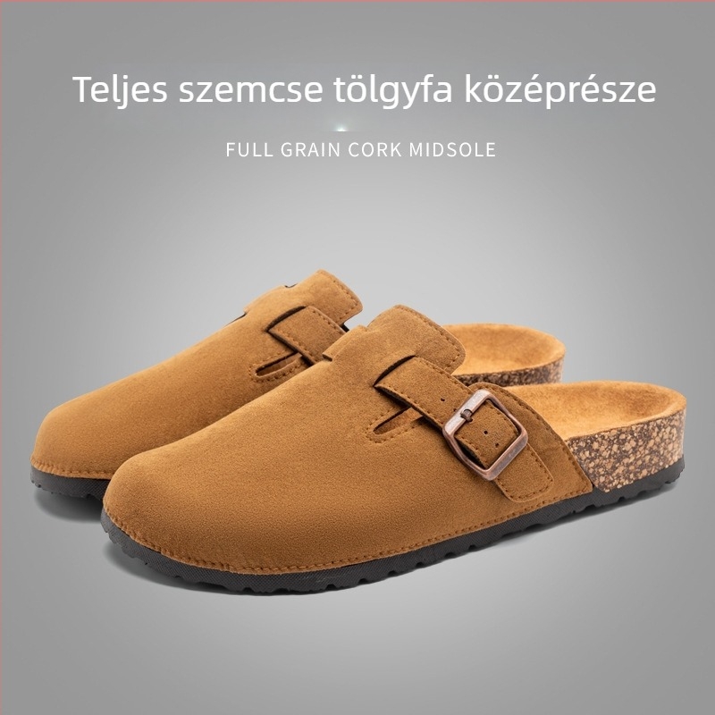 Férfi parafás slip-on szandál, felső része szintetikus bőr, PVC talp, zárt orr, Frosted Leather felület (Tavasz 2024)