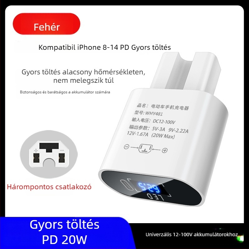 PD20W autó USB gyors töltő vonali USB konverterrel, univerzális 12V/48V/60V/72V/100V