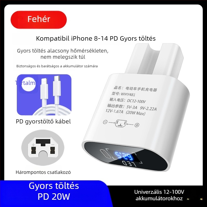 PD20W autó USB gyors töltő vonali USB konverterrel, univerzális 12V/48V/60V/72V/100V