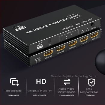 HDMI 3/4/5 bemenetek egy kimenetre kapcsoló, verzió 2.1, 8K/4K120 támogatás, modell 16X01, Seki Micro