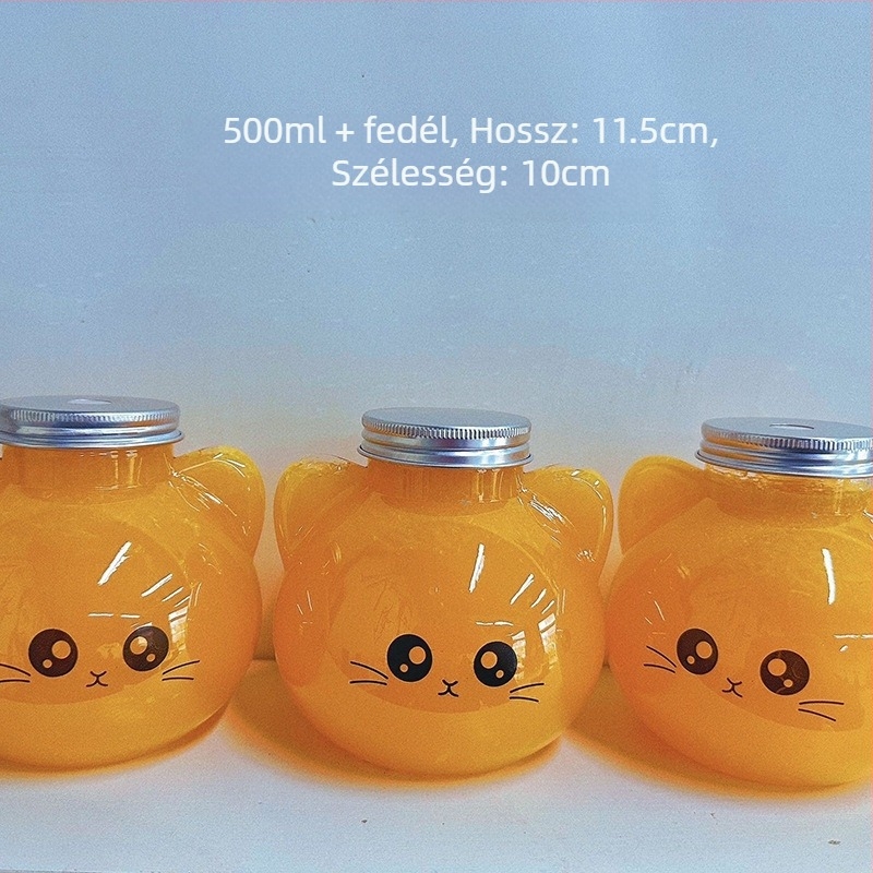 Macska motívumos műanyag teás pohár domborított kivitel, logó nyomtatás, fedél és szívószál