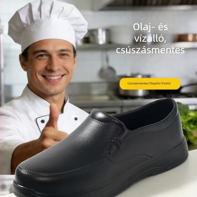 Férfi vízálló, csúszásmentes szakácscipő – könnyű, lélegző konyhai munkacipő, Slip-On, gumitalp