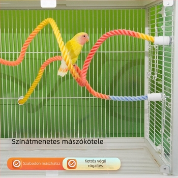 Papagáj játék: szivárványos színátmenetes kötél, kapaszkodó és mászó kötél – a csőr és a karma reszelésére, kalitka kiegészítő