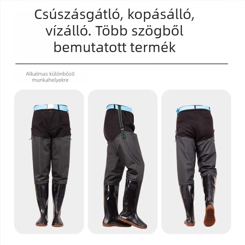 Uniszex rizstermelésre szolgáló csizma, térd feletti, PVC felső rész, PU talp, négy évszakos, injektált öntött talp