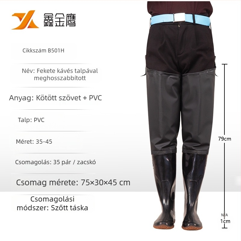 Uniszex rizstermelésre szolgáló csizma, térd feletti, PVC felső rész, PU talp, négy évszakos, injektált öntött talp