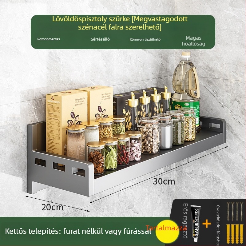 Fali mikrosütő-, rizsfőző- és sütő-állvány – szénacél, telepítés nélkül, többfunkciós konyhai szervező