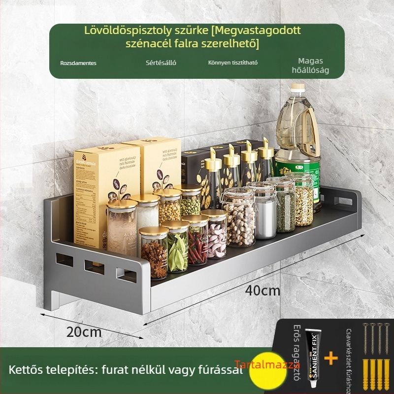 Fali mikrosütő-, rizsfőző- és sütő-állvány – szénacél, telepítés nélkül, többfunkciós konyhai szervező