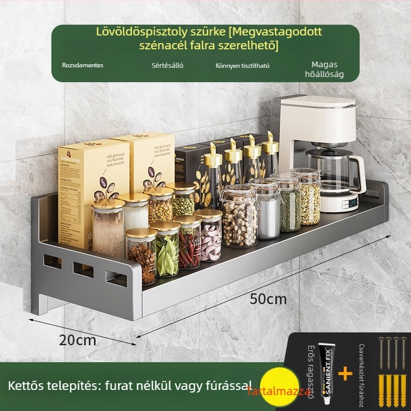 Fali mikrosütő-, rizsfőző- és sütő-állvány – szénacél, telepítés nélkül, többfunkciós konyhai szervező
