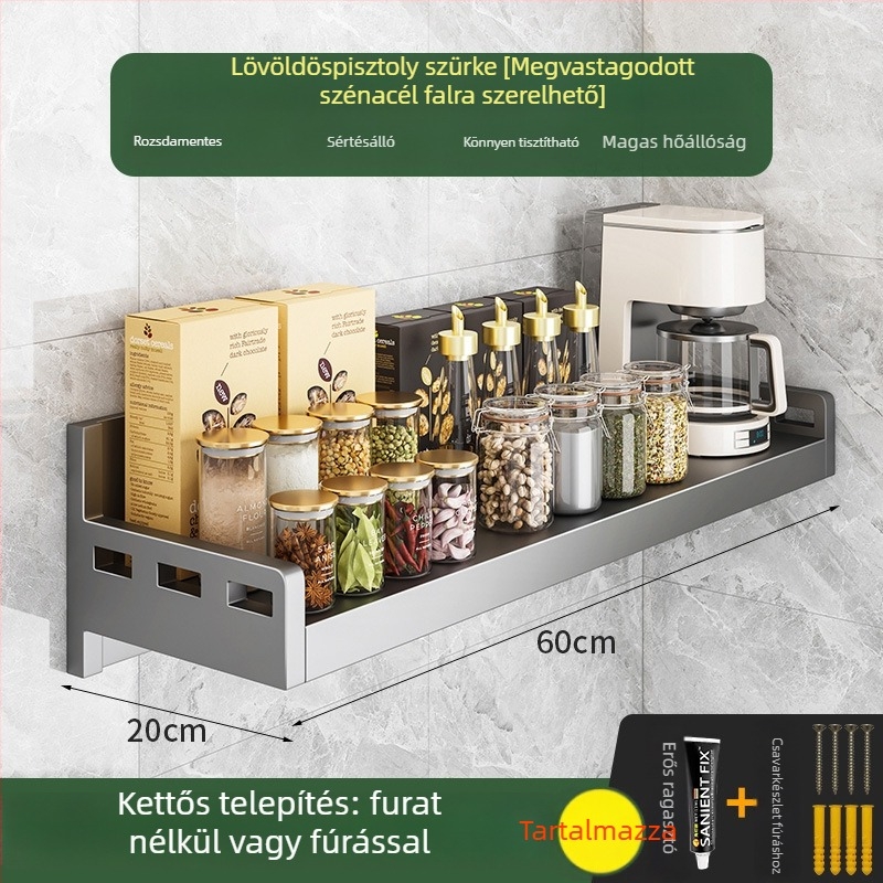 Fali mikrosütő-, rizsfőző- és sütő-állvány – szénacél, telepítés nélkül, többfunkciós konyhai szervező