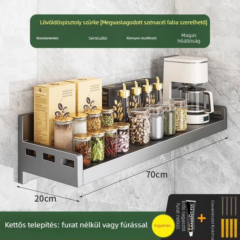 Fali mikrosütő-, rizsfőző- és sütő-állvány – szénacél, telepítés nélkül, többfunkciós konyhai szervező