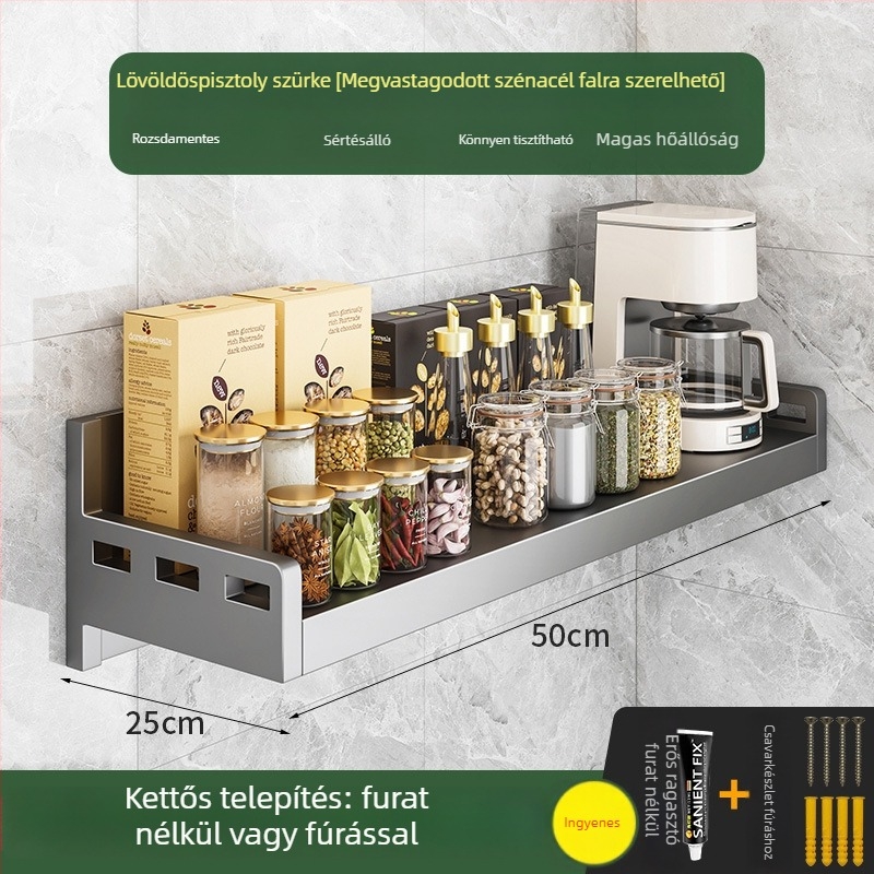 Fali mikrosütő-, rizsfőző- és sütő-állvány – szénacél, telepítés nélkül, többfunkciós konyhai szervező