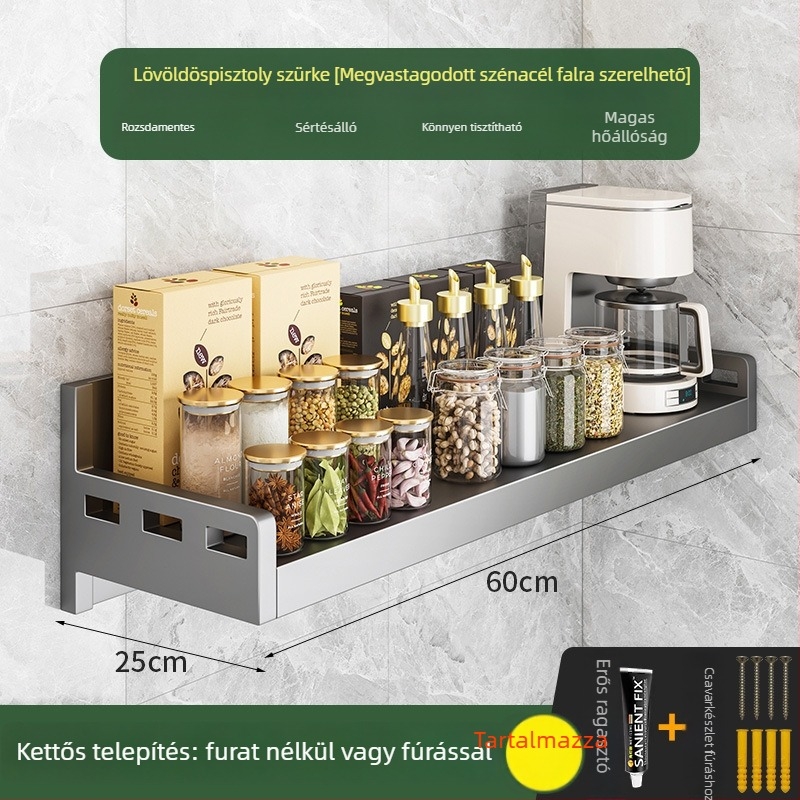Fali mikrosütő-, rizsfőző- és sütő-állvány – szénacél, telepítés nélkül, többfunkciós konyhai szervező
