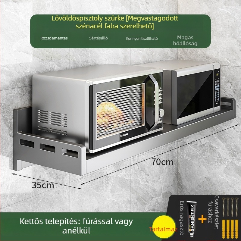 Fali mikrosütő-, rizsfőző- és sütő-állvány – szénacél, telepítés nélkül, többfunkciós konyhai szervező