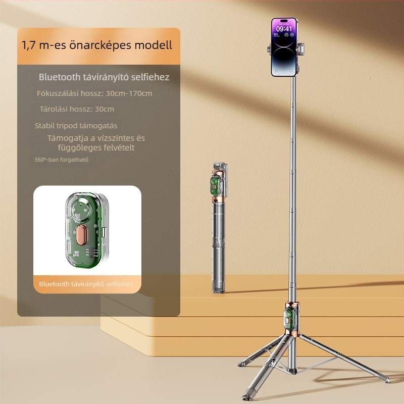 Szelfi stabilizátor anti-shake, Bluetooth, LED világítás, távirányító