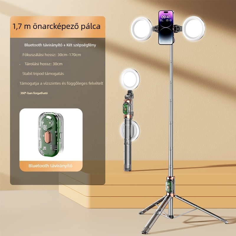 Szelfi stabilizátor anti-shake, Bluetooth, LED világítás, távirányító