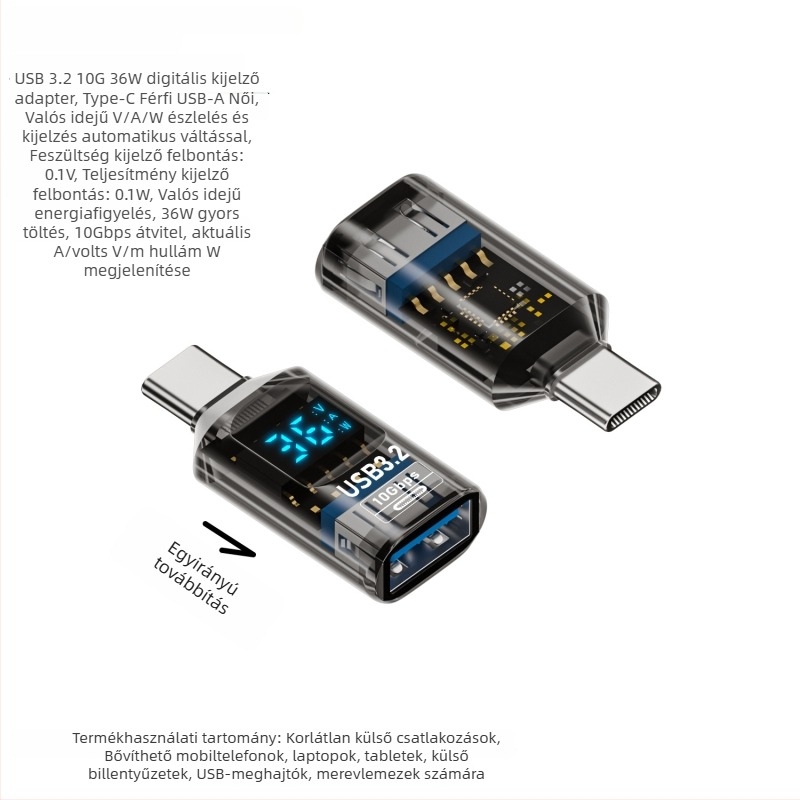 USB digitális kijelző adapter, feszültség, áram és teljesítmény megjelenítésével – Tanigawa Adapter-usb digital display, univerzális OTG-kompatibilis